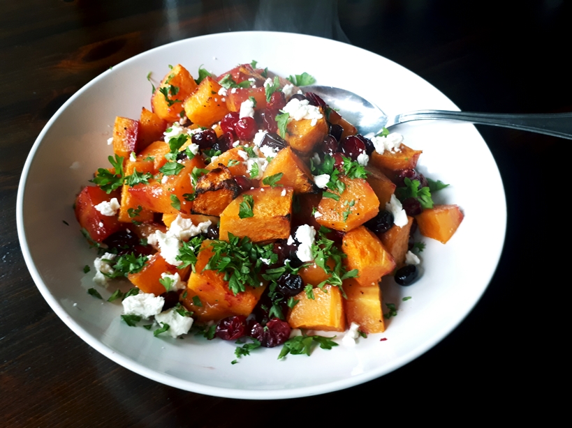 Roasted Butternut Squash with Cranberries and Feta