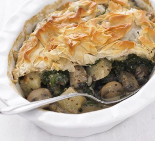 Mushroom Spinach and Potato Pie